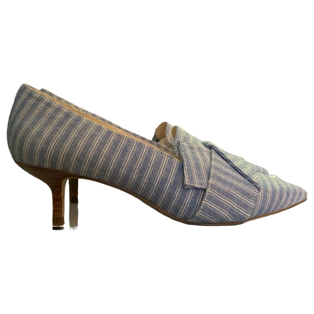 NWT NINE WEST Womens' Blue & White Pinstripe Pointed Toe Kitten Heels Sz 5.5 - Picture 7 of 8